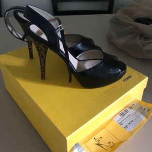 Fendi black peep toe heels